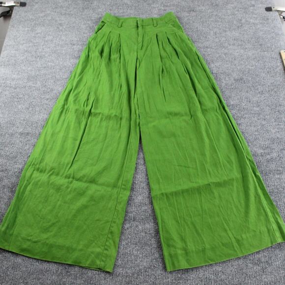 Maeve Pants Womens 0 The Avery Pleated Wide Leg Trousers Green Linen Blend Work - Picture 5 of 15